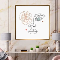 Female Face one Line Drawing with Minimal Shapes Canvas Wall Art Print