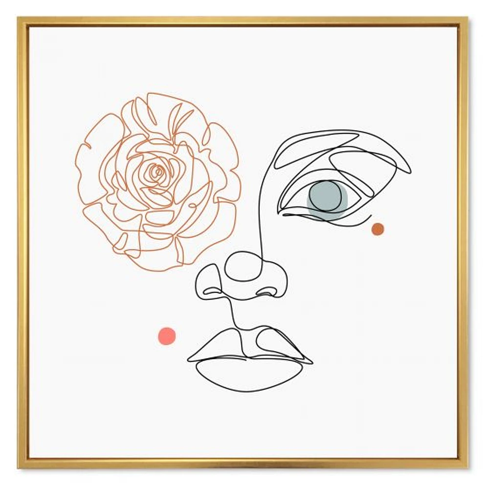 Female Face one Line Drawing with Minimal Shapes Canvas Wall Art Print