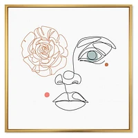 Female Face one Line Drawing with Minimal Shapes Canvas Wall Art Print