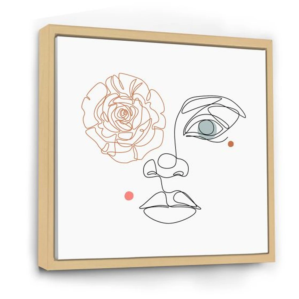 Female Face one Line Drawing with Minimal Shapes Canvas Wall Art Print