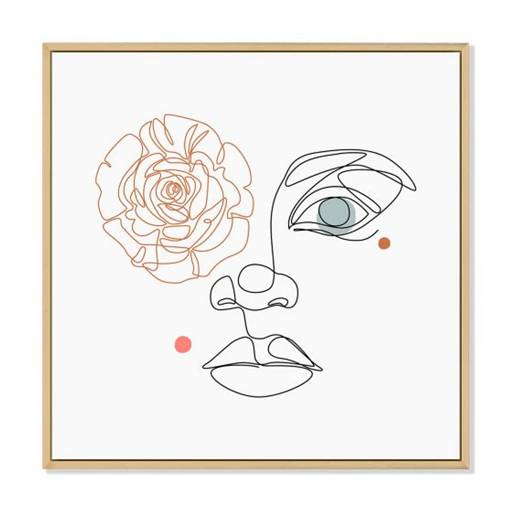 Female Face one Line Drawing with Minimal Shapes Canvas Wall Art Print