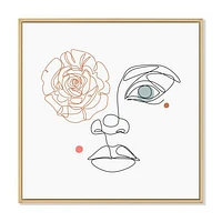 Female Face one Line Drawing with Minimal Shapes Canvas Wall Art Print