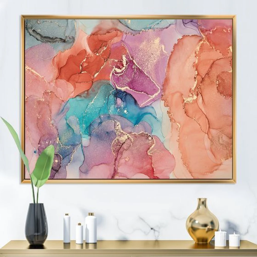 Turquoise and Brown Luxury Abstract Fluid Art II  Canvas Wall Print