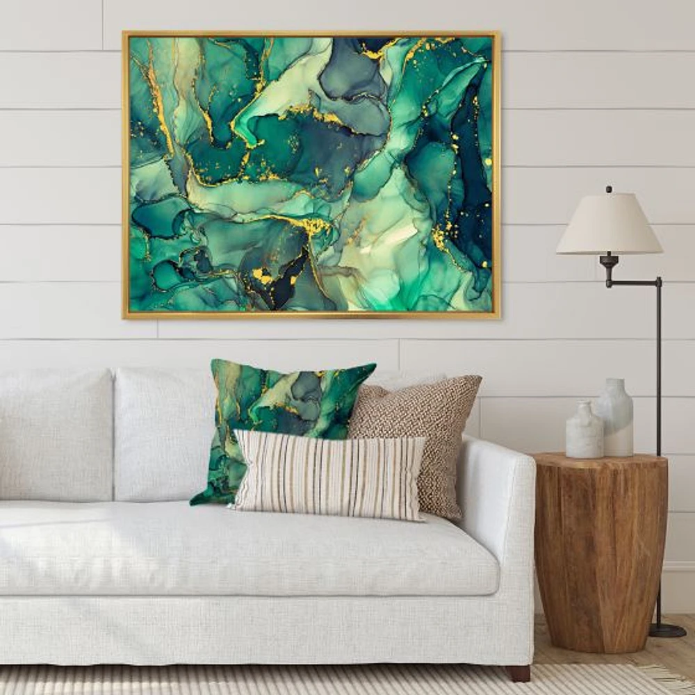 Toile imprimée « Green Luxury Abstract Fluid Art IV