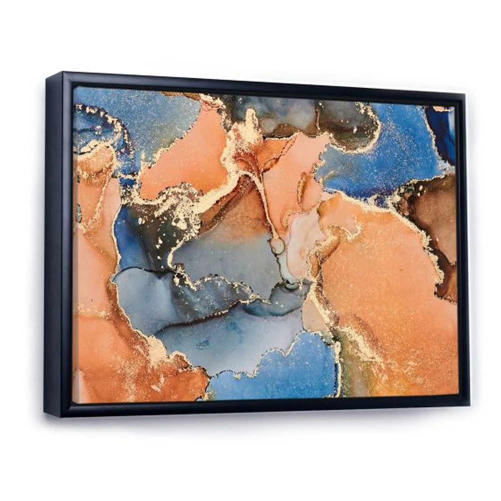 Blue and Orange Luxury Abstract Fluid Art I Canvas Wall Print