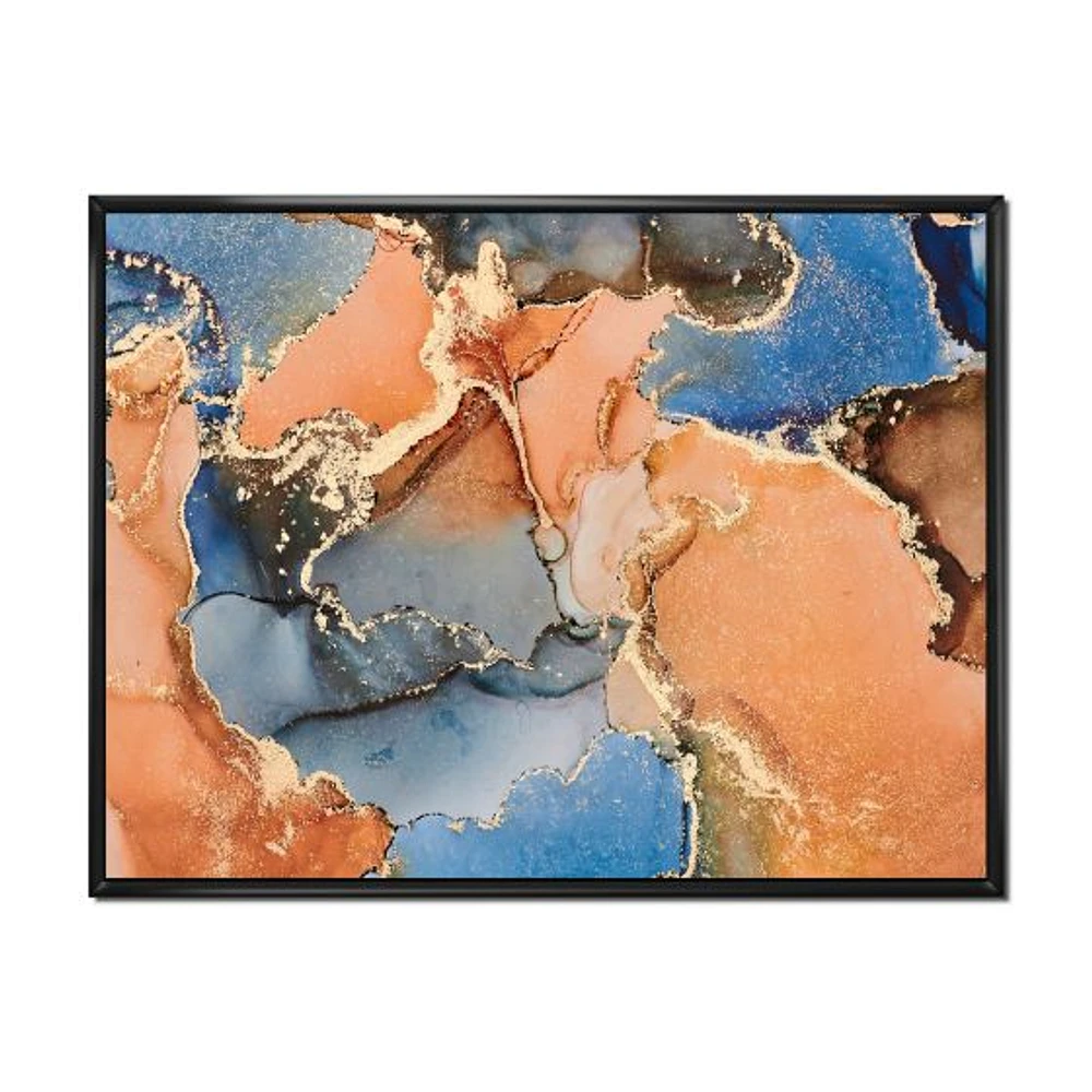 Blue and Orange Luxury Abstract Fluid Art I Canvas Wall Print