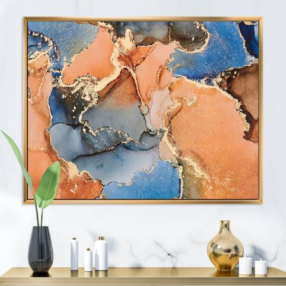Blue and Orange Luxury Abstract Fluid Art I Canvas Wall Print