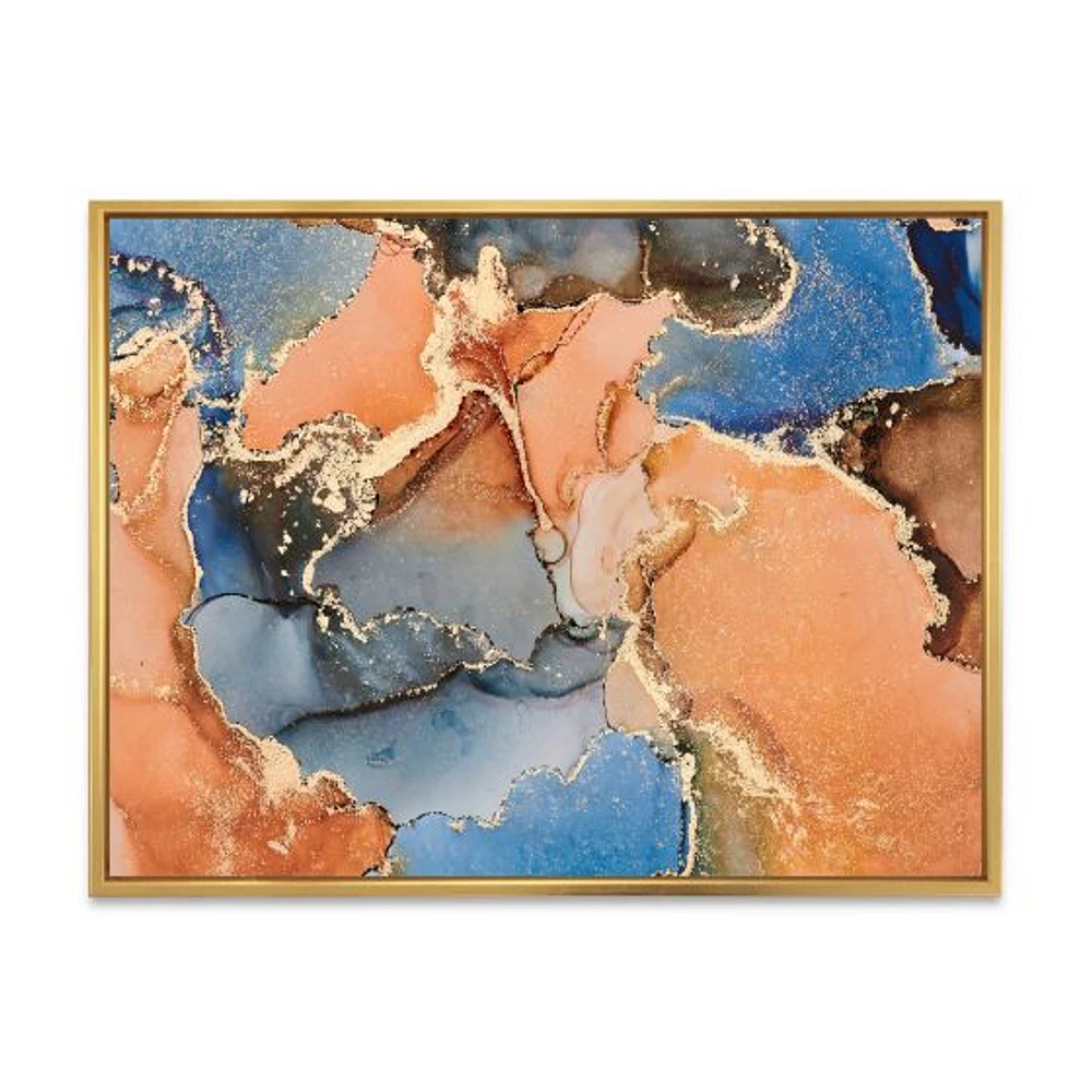 Blue and Orange Luxury Abstract Fluid Art I Canvas Wall Print