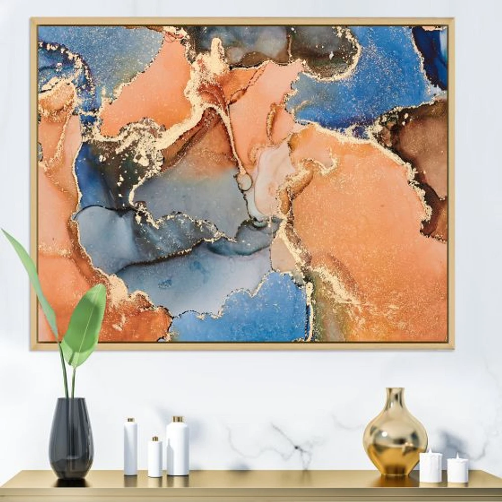 Blue and Orange Luxury Abstract Fluid Art I Canvas Wall Print