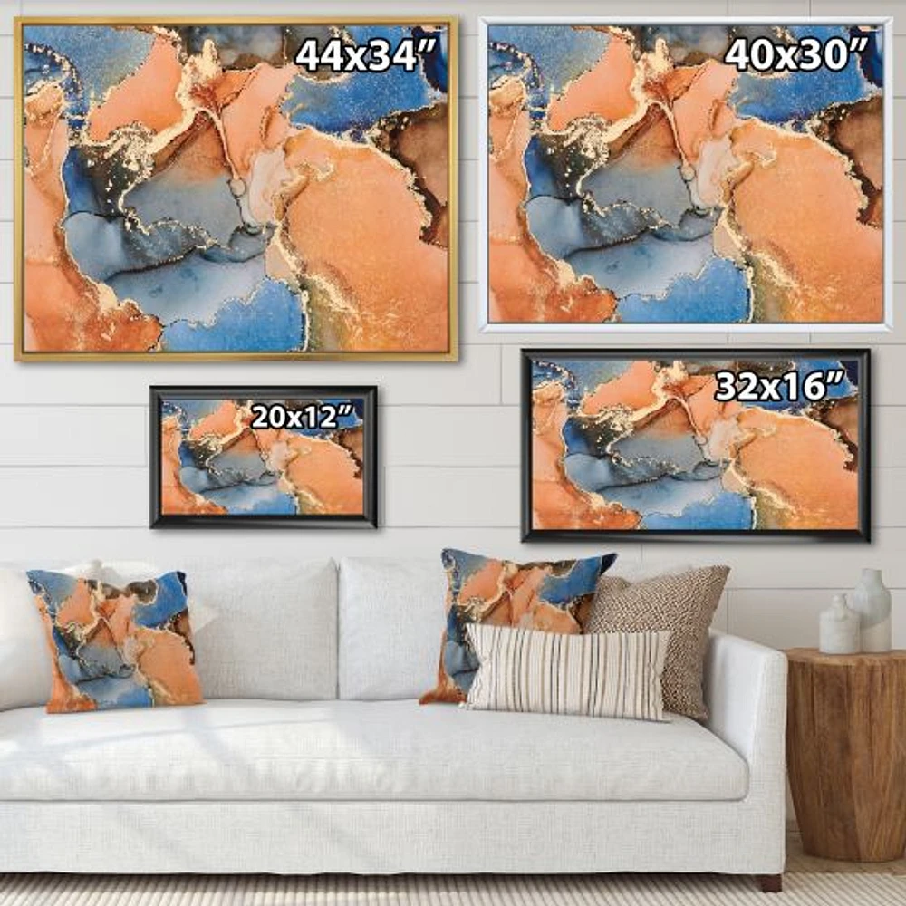 Blue and Orange Luxury Abstract Fluid Art I Canvas Wall Print
