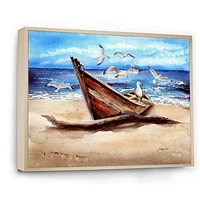 An Old Fishing Boat on The Sandy Beach Canvas Wall Art Print