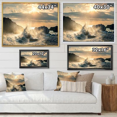 Big Wave Hit the Rock at Beach Canvas Wall Art Print