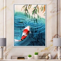 Illustration of Red Japanese Koi Carp Blue Lake  Canvas Wall Art Print