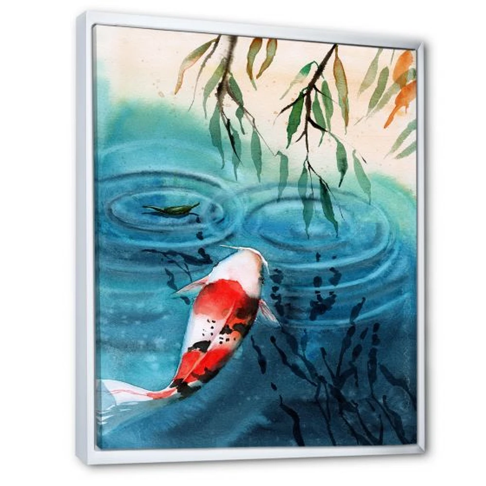 Illustration of Red Japanese Koi Carp Blue Lake  Canvas Wall Art Print