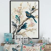 Multicolor Birds On Plum Blossoms Tree IX Wall Art