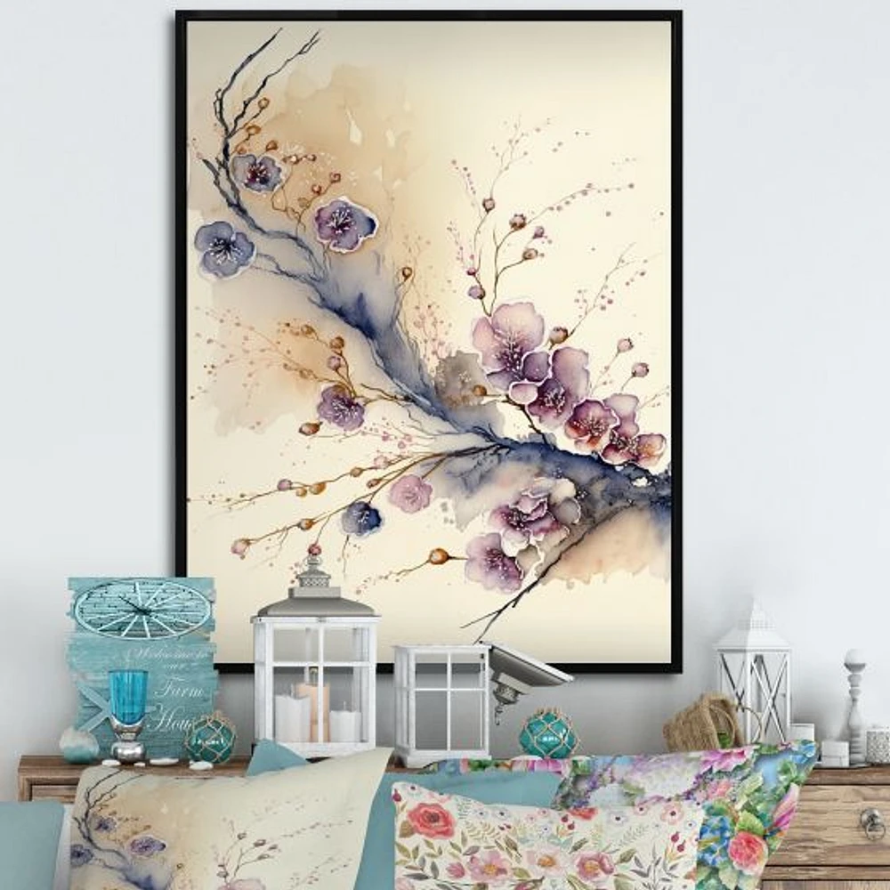 Pink And Plum Cherry Blossom Branch IV Wall Art