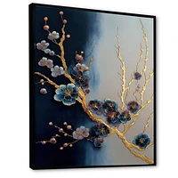 Blue and Gold Cherry Blossom Branch Wall Art