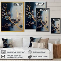 Blue and Gold Cherry Blossom Branch Wall Art