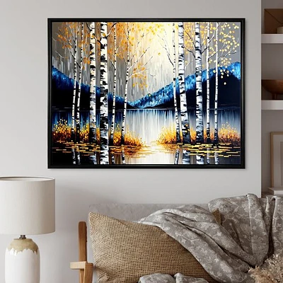 Monochrome Golden Birch Trees By The River IV Wall Art