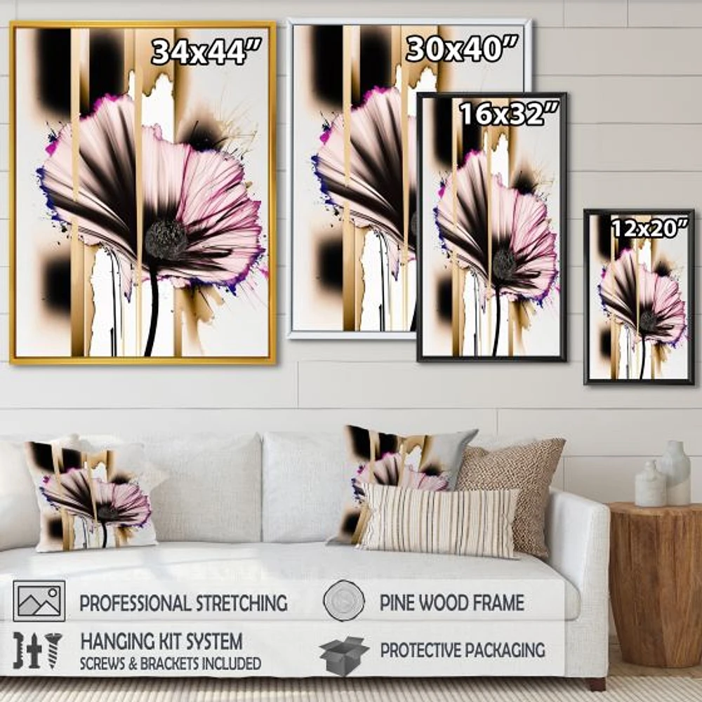 Pink Gerbera Flower On Abstract Fusion Wall Art