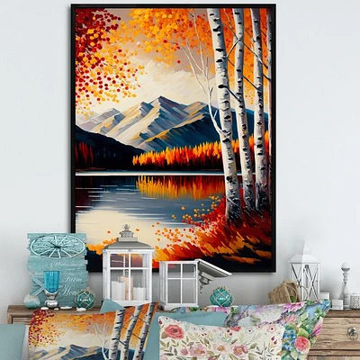 Red And Orange Birch Trees By The Lake V Wall Art