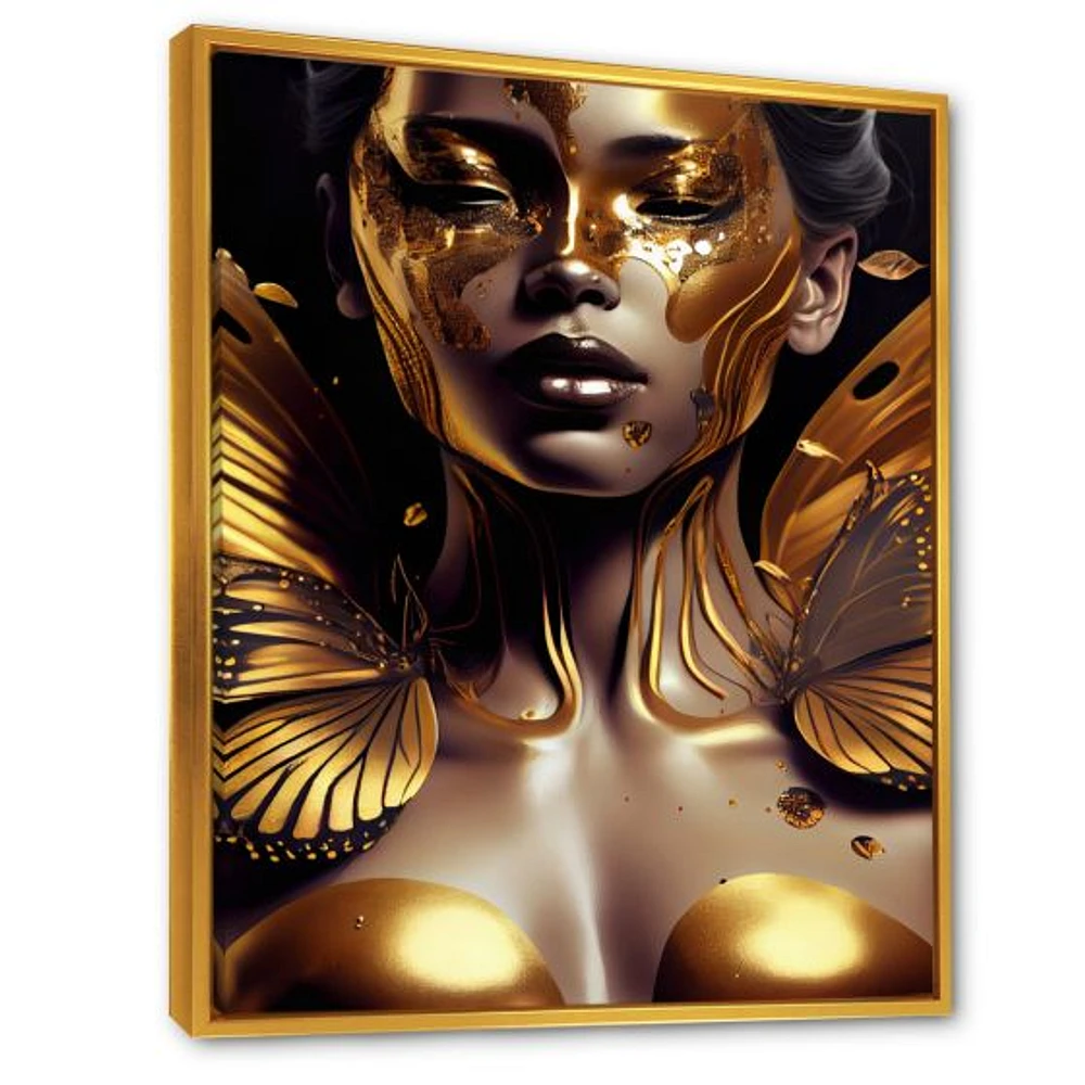 Woman With Black And Gold Butterflies I Wall Art