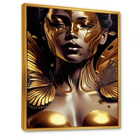 Woman With Black And Gold Butterflies I Wall Art