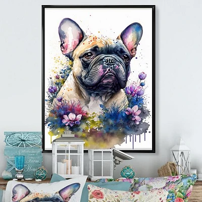 Cute Frenchie Floral Art I Wall