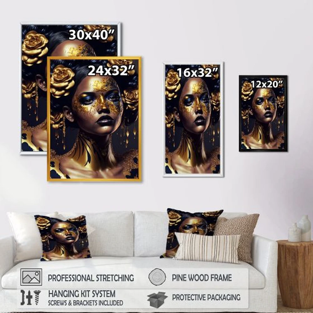 Gold Floral Woman V Wall Art