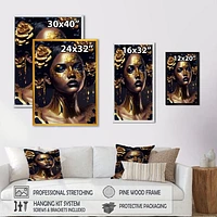 Gold Floral Woman V Wall Art