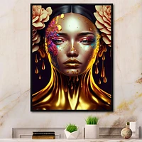 Gold Floral Woman Wall Art