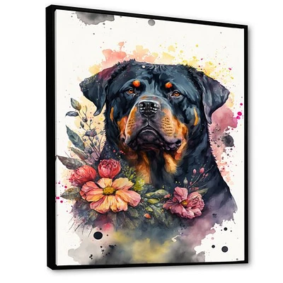 Cute Rottweilers Floral Art I Wall