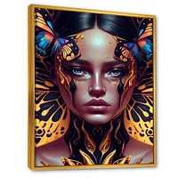 Woman With Colorful Butterfly V Wall Art