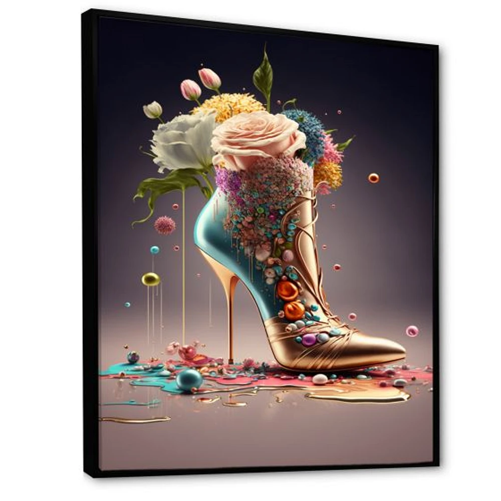 Gold Floral High Heel Shoes Wall Art