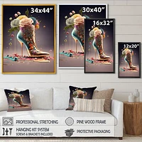 Gold Floral High Heel Shoes Wall Art