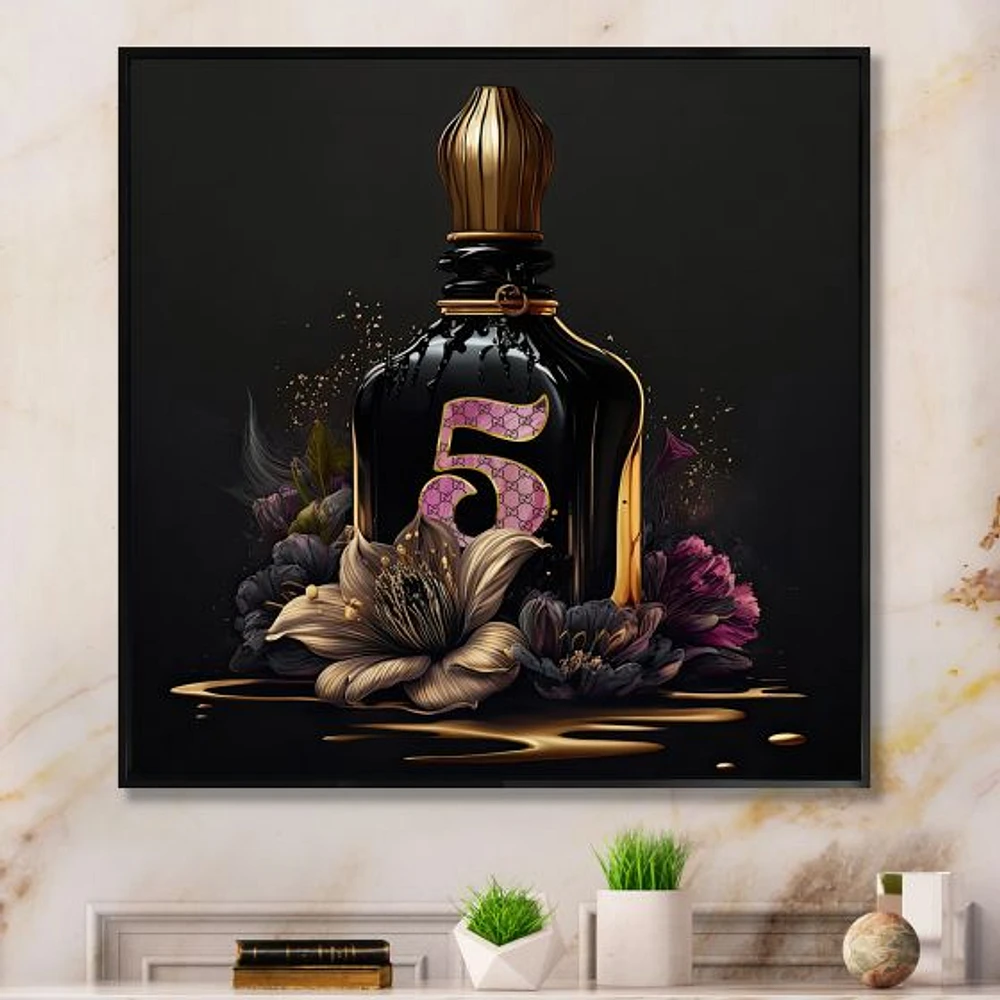 Chic Perfume Bottle With Pink Roses I Wall Art