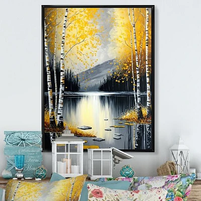 Monochrome Golden Birch Trees By The Lake I Wall Art