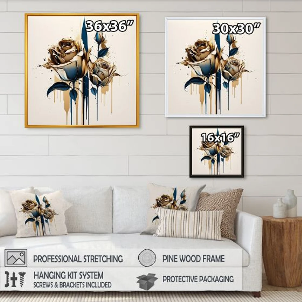 Roses Flow Flower On Golden Beige Paint V Wall Art