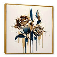 Roses Flow Flower On Golden Beige Paint V Wall Art