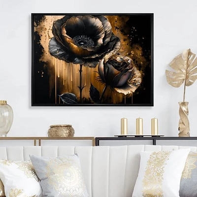 Black And Gold Popy Flowers Wall Art