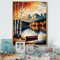 Red And Orange Birch Trees By The Lake VII Wall Art