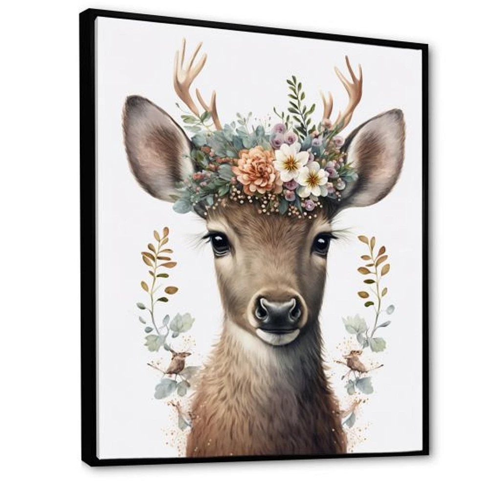 Cute Baby Caribou With Floral Crown I Wall Art