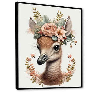 Cute Baby Flamingo With Floral Crown Wall Art