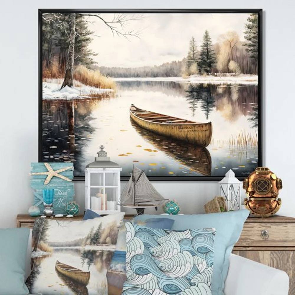 Winter Scene With Canoe Wall Art