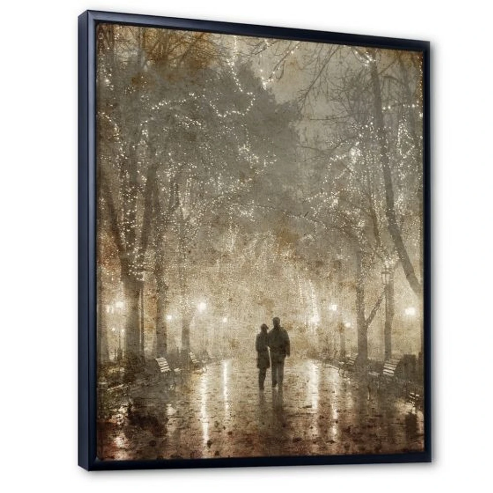 Couple Walking Night Lights  Canvas Print