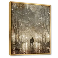 Couple Walking Night Lights  Canvas Print