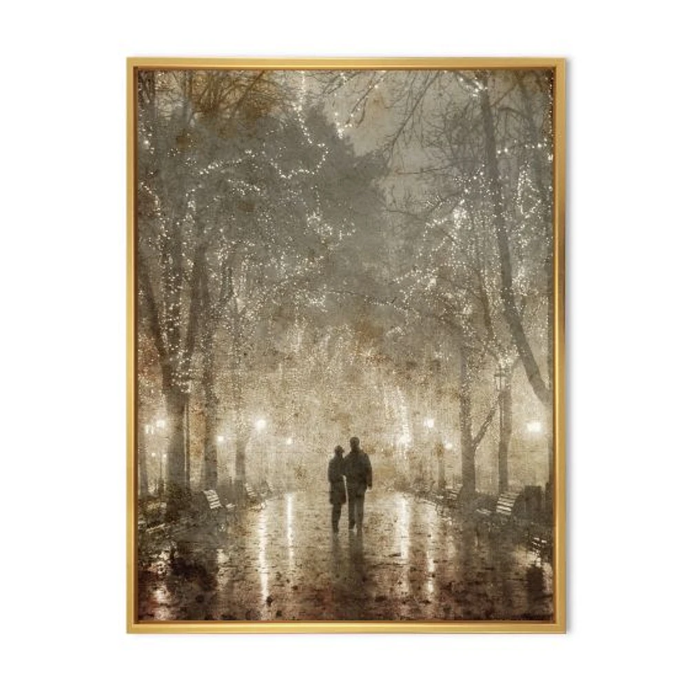 Couple Walking Night Lights  Canvas Print