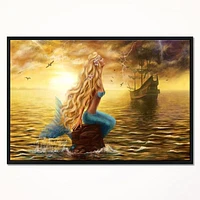 Sea Mermaid with Ghost Ship  Wall Art