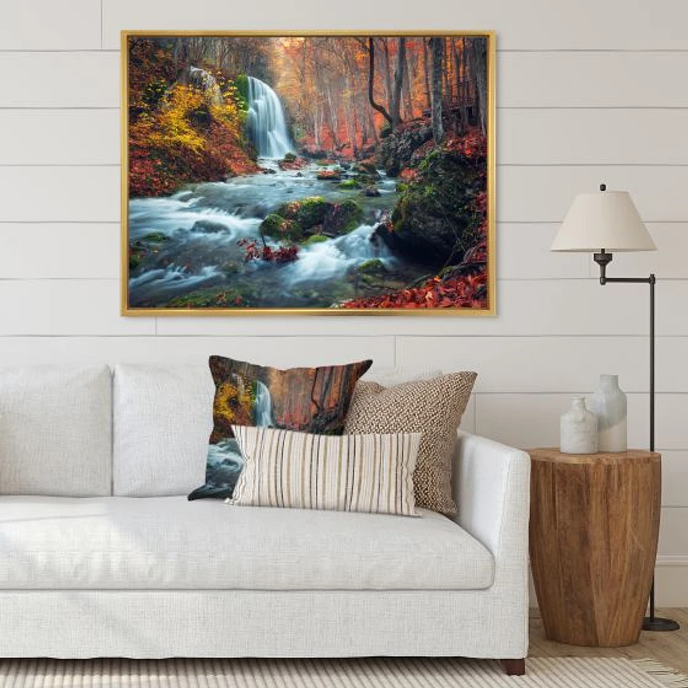 Autumn Mountain Waterfall Long View Canvas Print