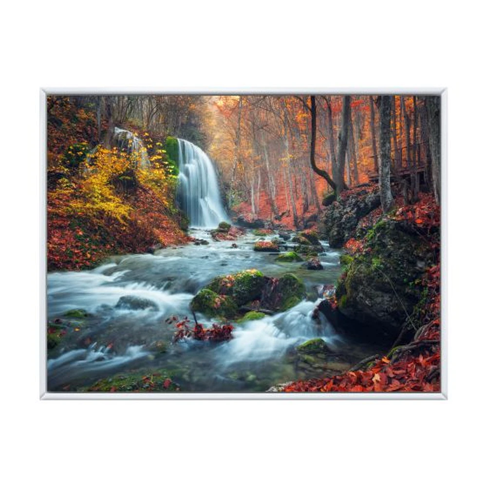 Autumn Mountain Waterfall Long View Canvas Print